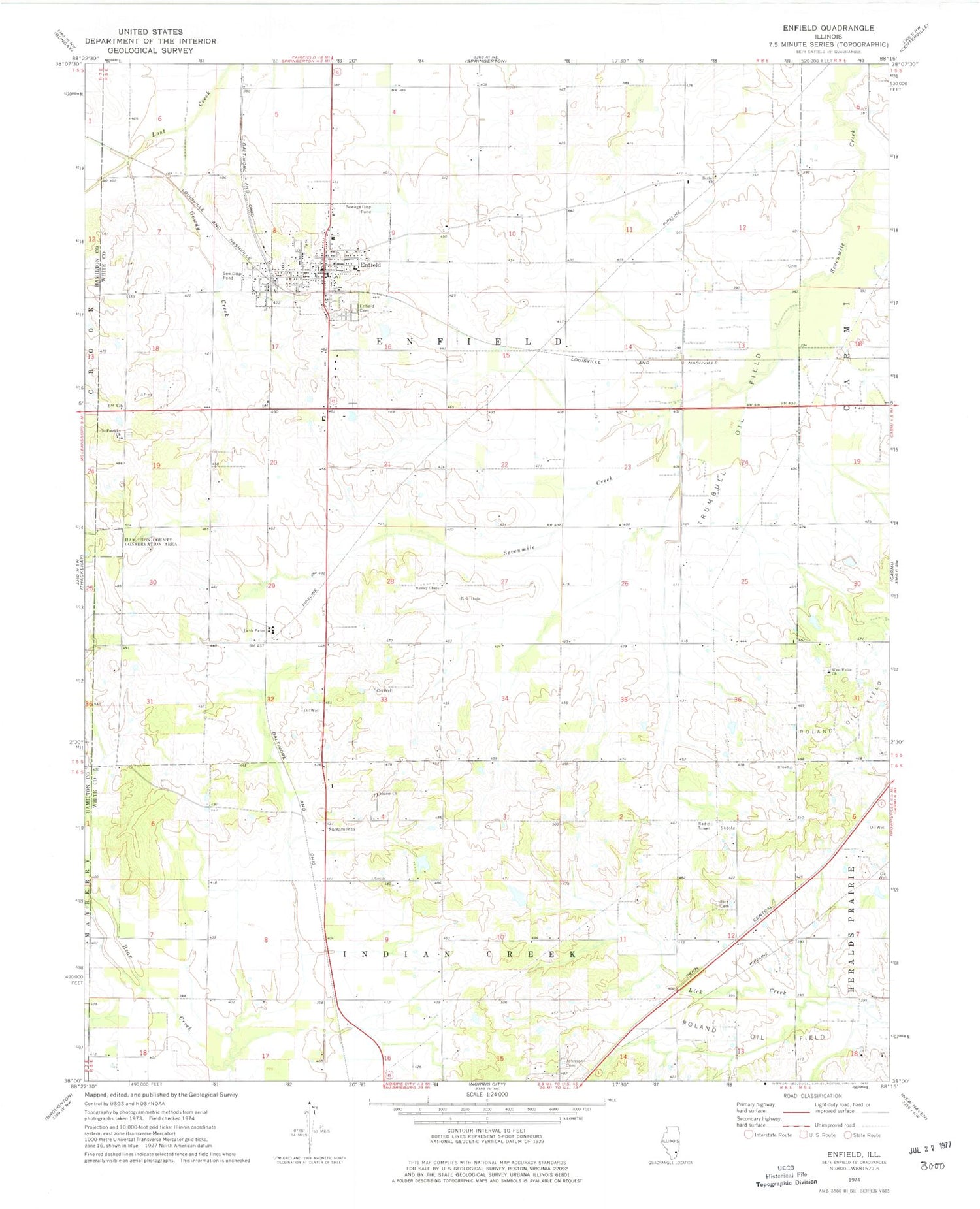 Classic USGS Enfield Illinois 7.5'x7.5' Topo Map Image