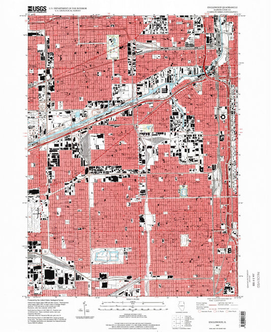 Classic USGS Englewood Illinois 7.5'x7.5' Topo Map Image