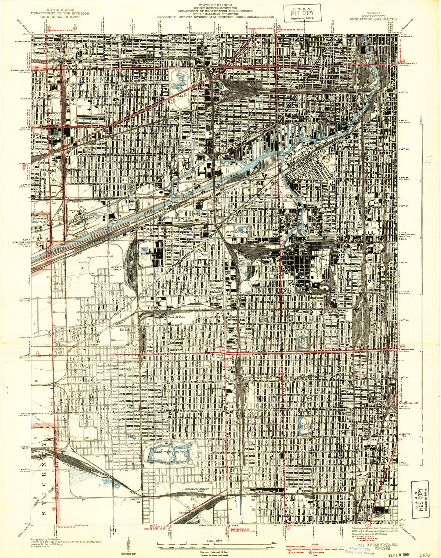 Classic USGS Englewood Illinois 7.5'x7.5' Topo Map Image