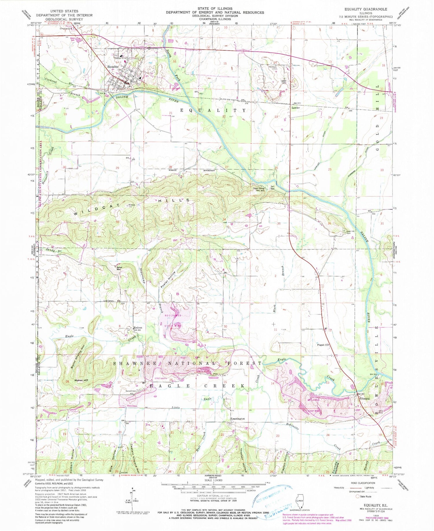Classic USGS Equality Illinois 7.5'x7.5' Topo Map Image