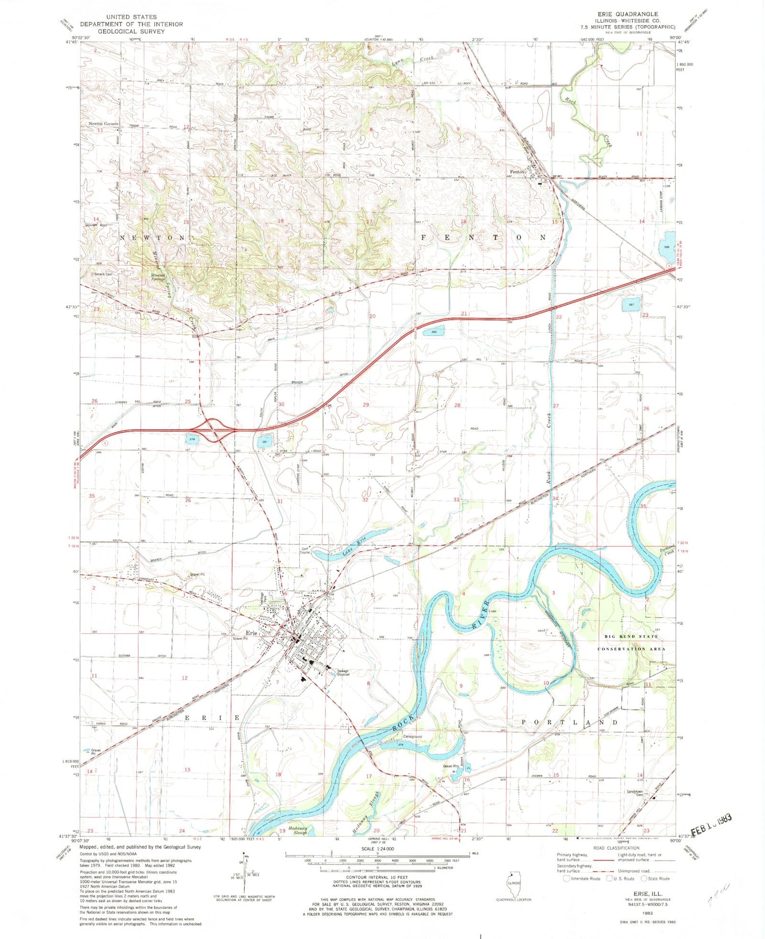 Classic USGS Erie Illinois 7.5'x7.5' Topo Map Image