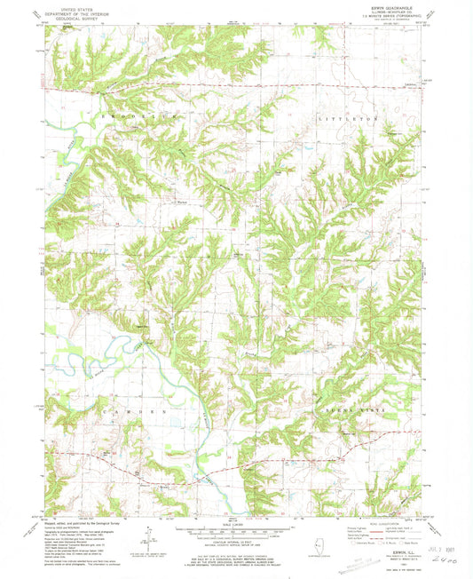 Classic USGS Erwin Illinois 7.5'x7.5' Topo Map Image