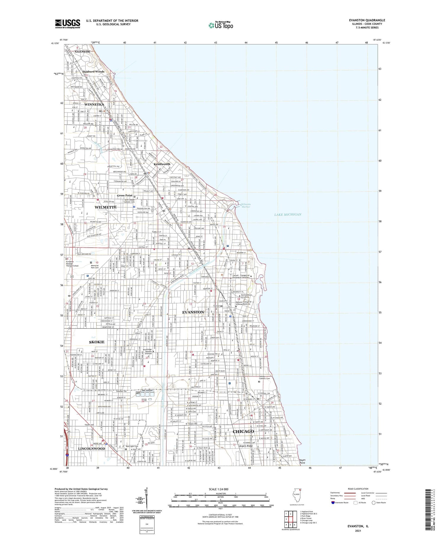 Evanston Illinois US Topo Map Image