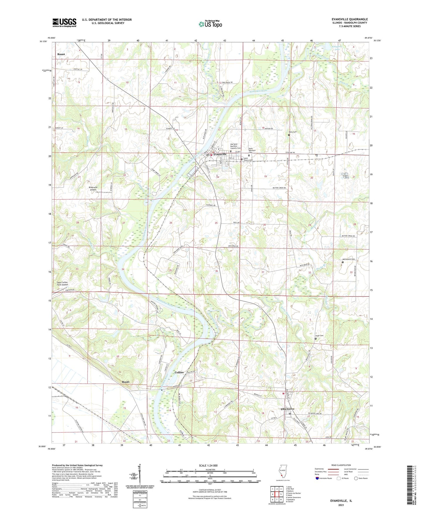 Evansville Illinois US Topo Map Image