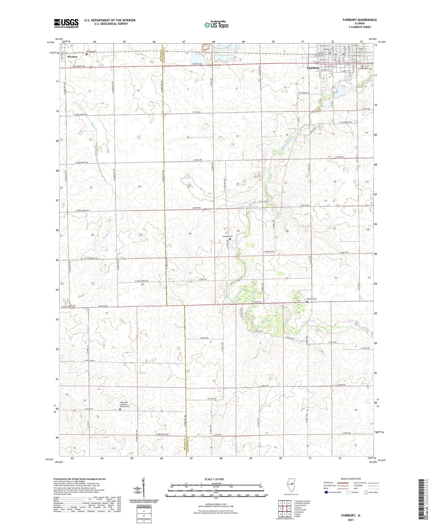 Fairbury Illinois US Topo Map Image