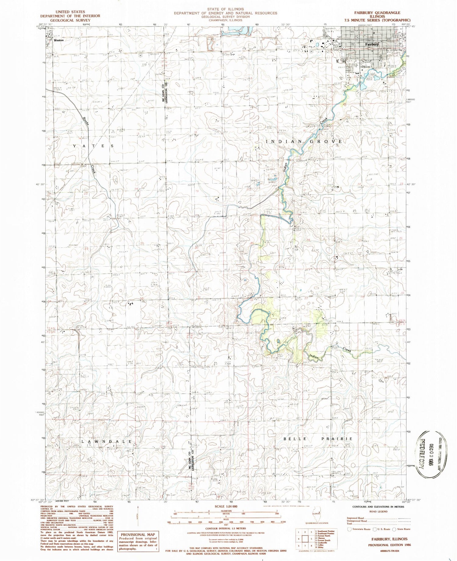 Classic USGS Fairbury Illinois 7.5'x7.5' Topo Map Image