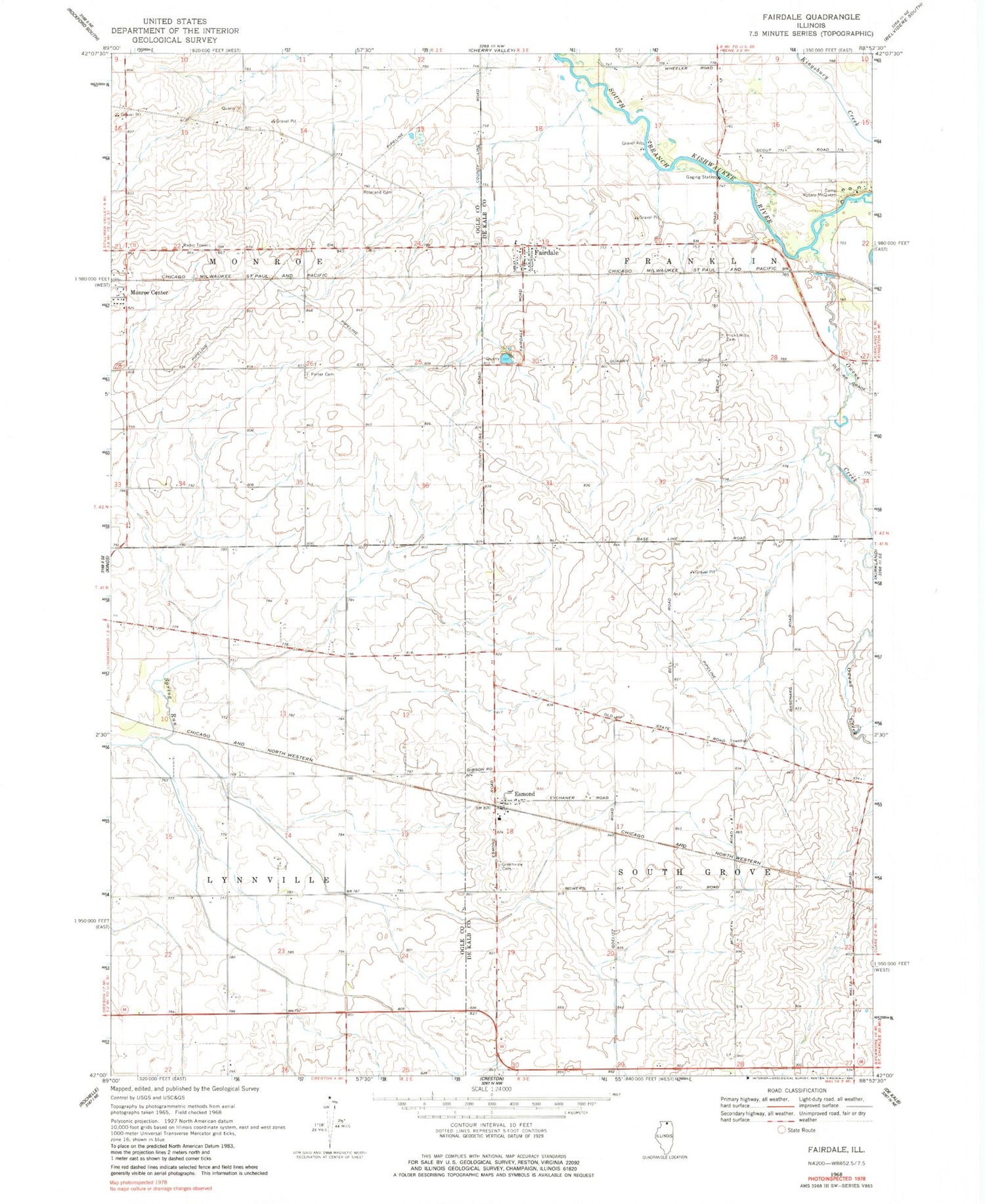 Classic USGS Fairdale Illinois 7.5'x7.5' Topo Map Image