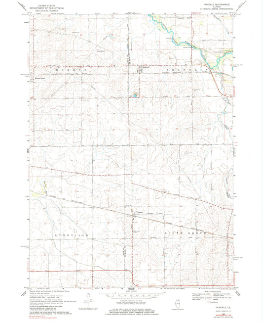 Classic USGS Fairdale Illinois 7.5'x7.5' Topo Map Image