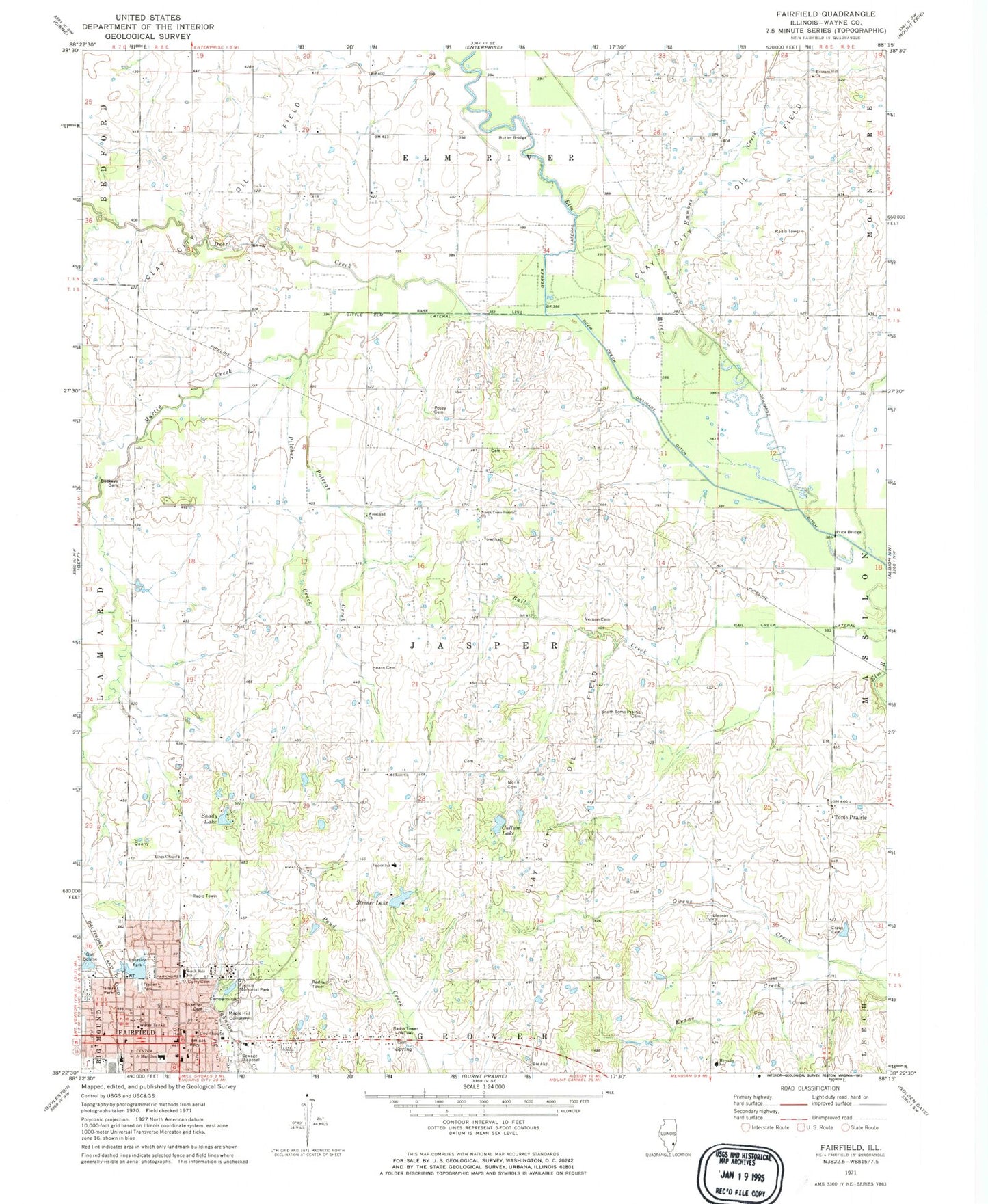 Classic USGS Fairfield Illinois 7.5'x7.5' Topo Map Image