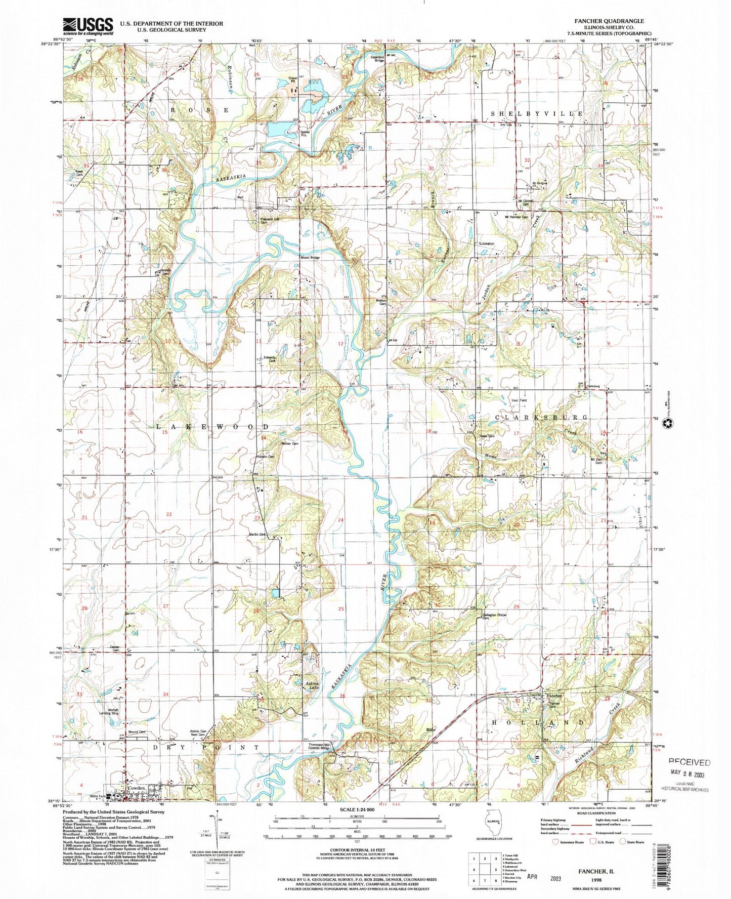 Classic USGS Fancher Illinois 7.5'x7.5' Topo Map Image