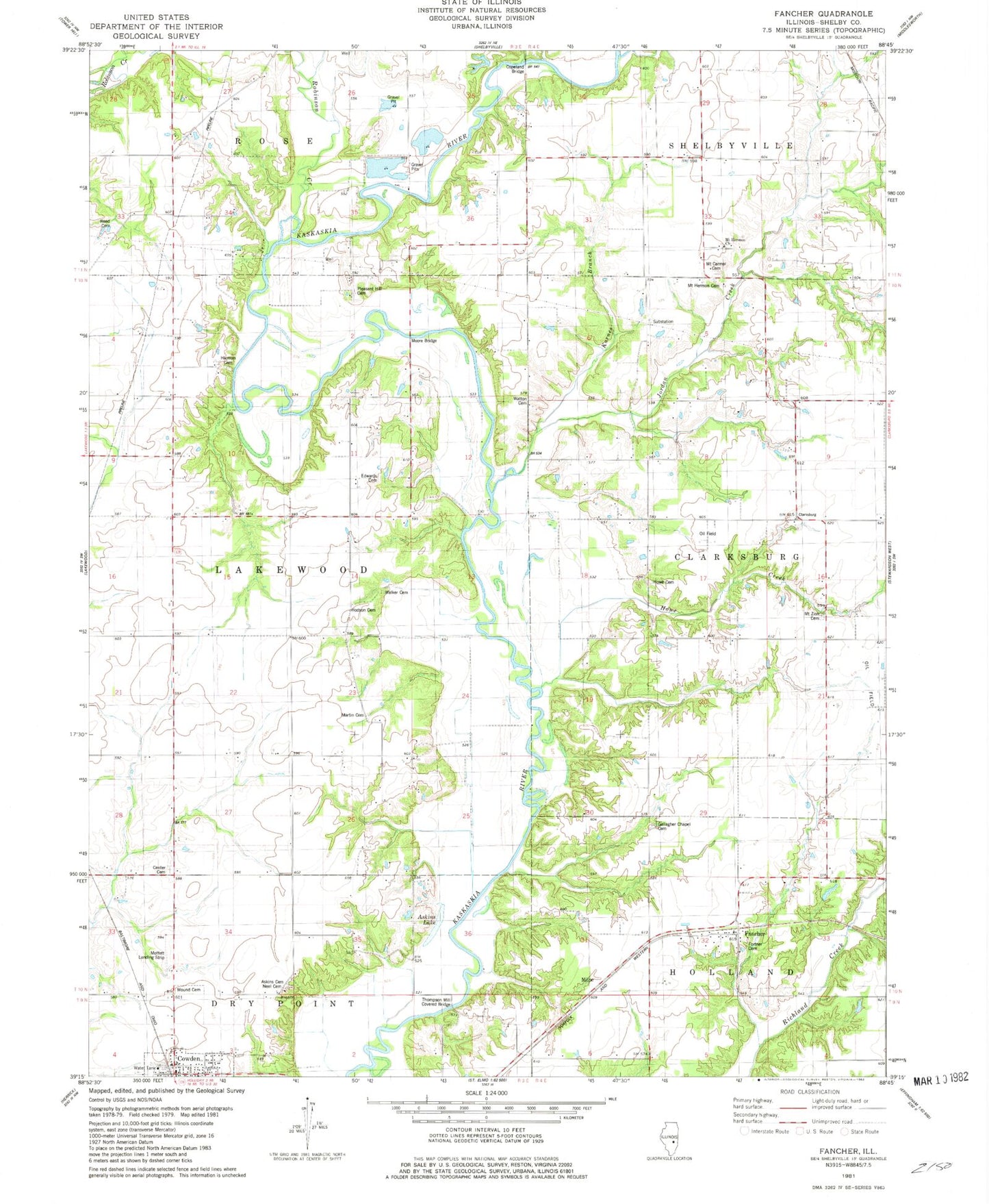 Classic USGS Fancher Illinois 7.5'x7.5' Topo Map Image