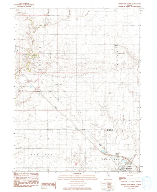 Classic USGS Farmer City North Illinois 7.5'x7.5' Topo Map Image