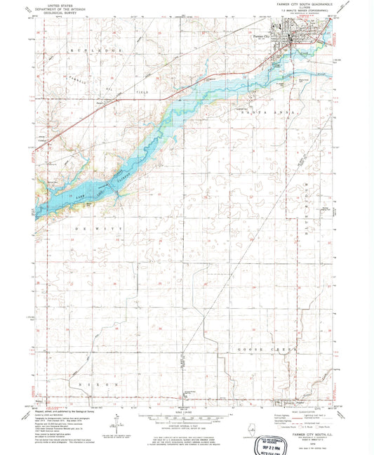 Classic USGS Farmer City South Illinois 7.5'x7.5' Topo Map Image