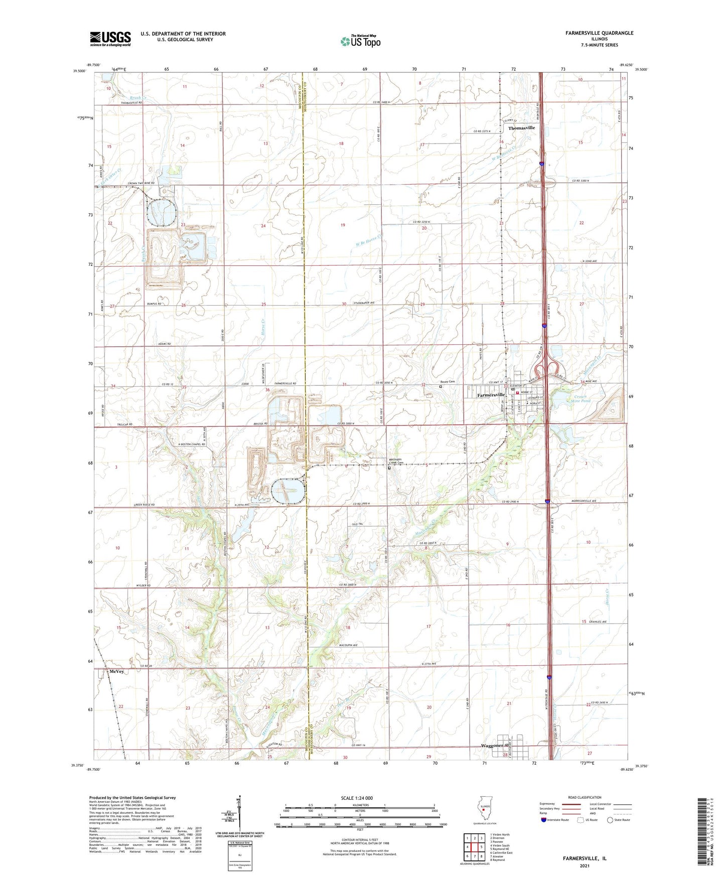 Farmersville Illinois US Topo Map Image