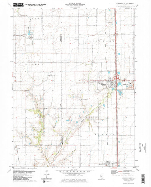 Classic USGS Farmersville Illinois 7.5'x7.5' Topo Map Image