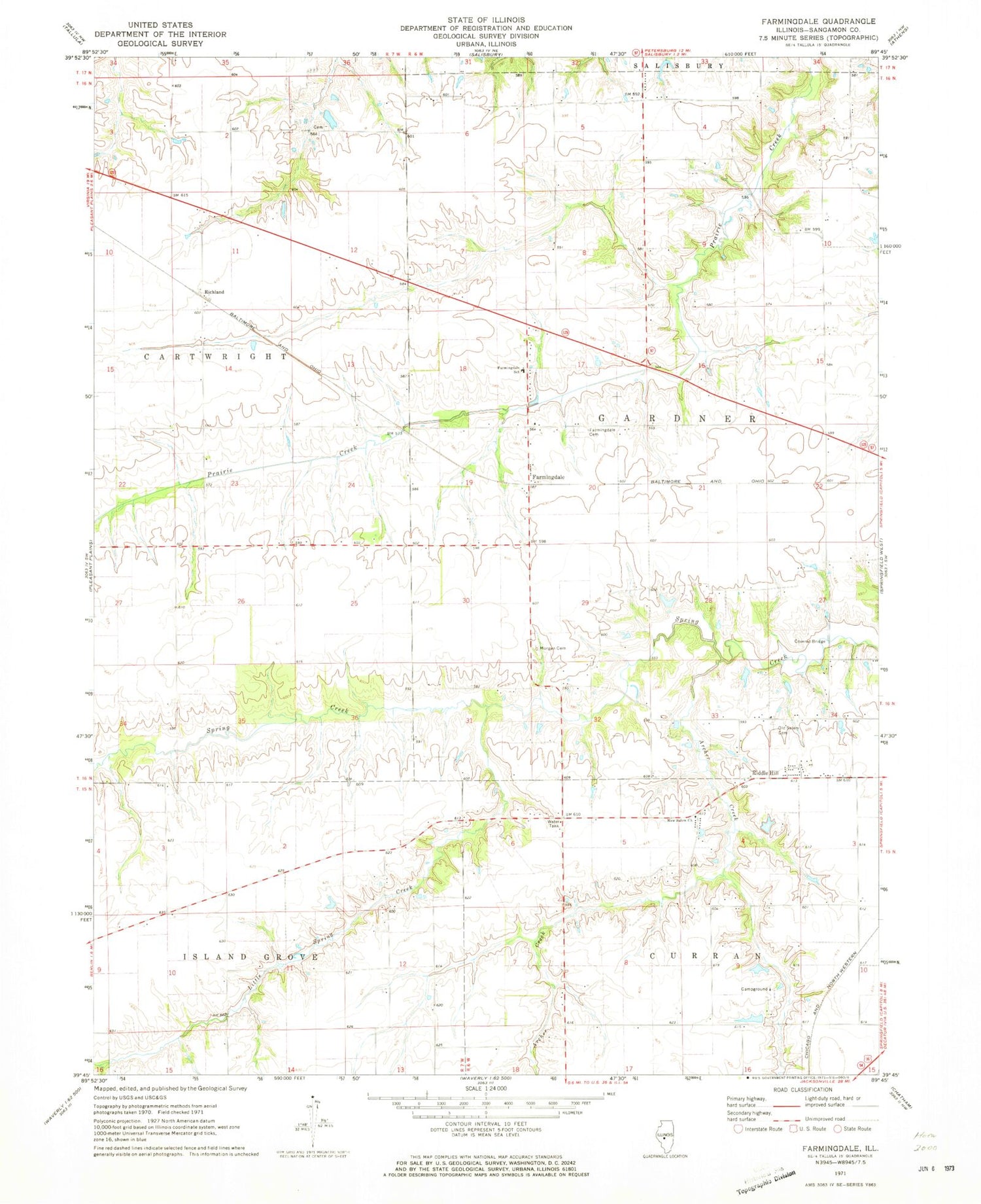 Classic USGS Farmingdale Illinois 7.5'x7.5' Topo Map Image