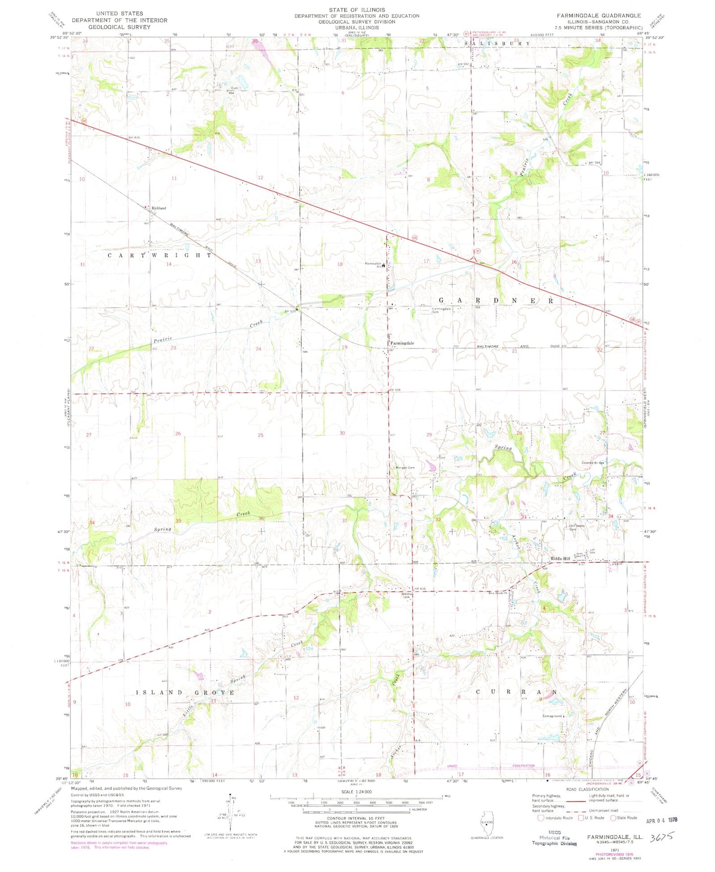 Classic USGS Farmingdale Illinois 7.5'x7.5' Topo Map Image