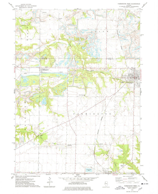 Classic USGS Farmington West Illinois 7.5'x7.5' Topo Map Image