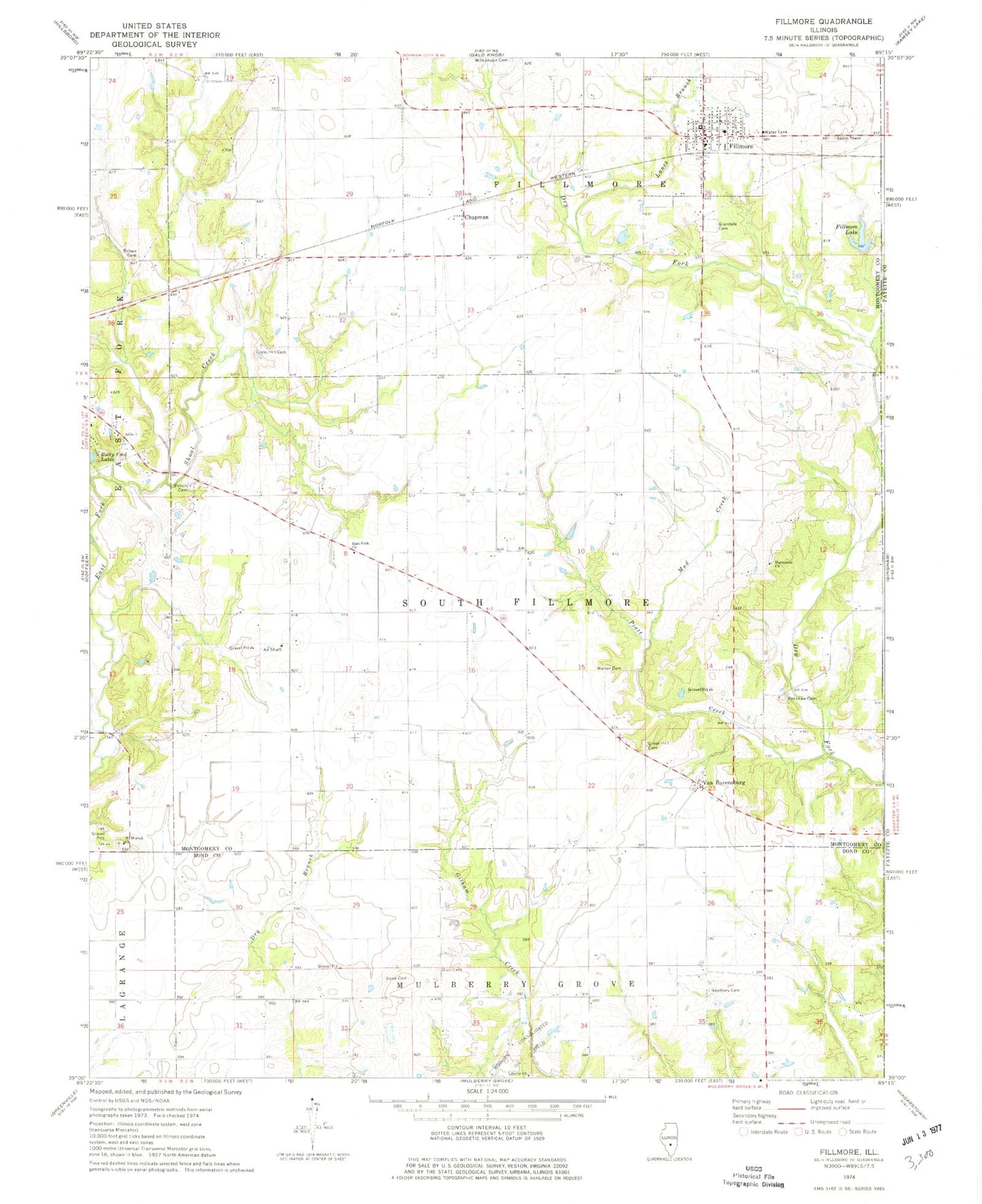 Classic USGS Fillmore Illinois 7.5'x7.5' Topo Map Image