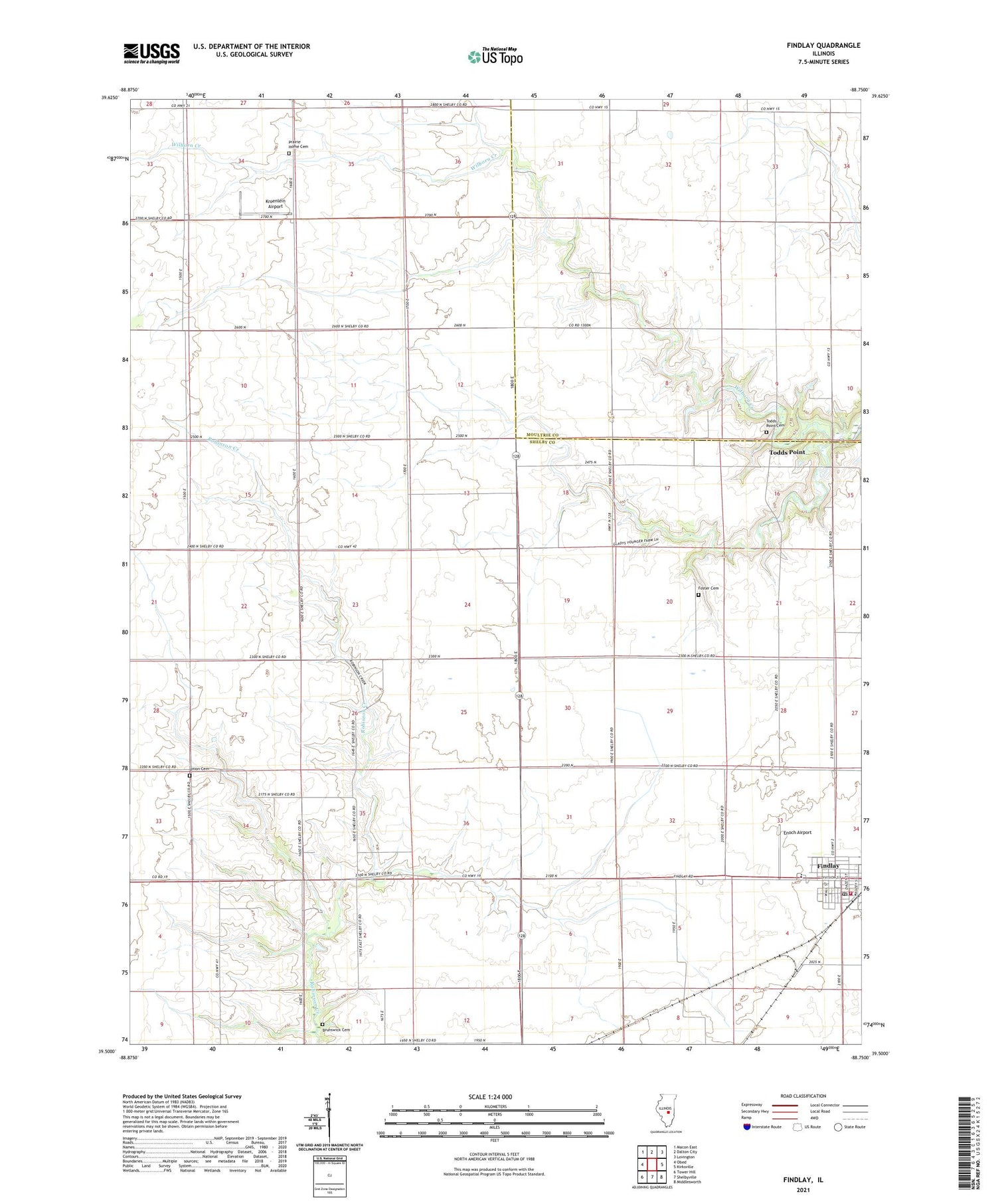 Findlay Illinois US Topo Map Image