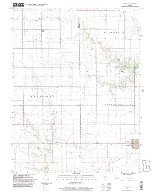 Classic USGS Findlay Illinois 7.5'x7.5' Topo Map Image