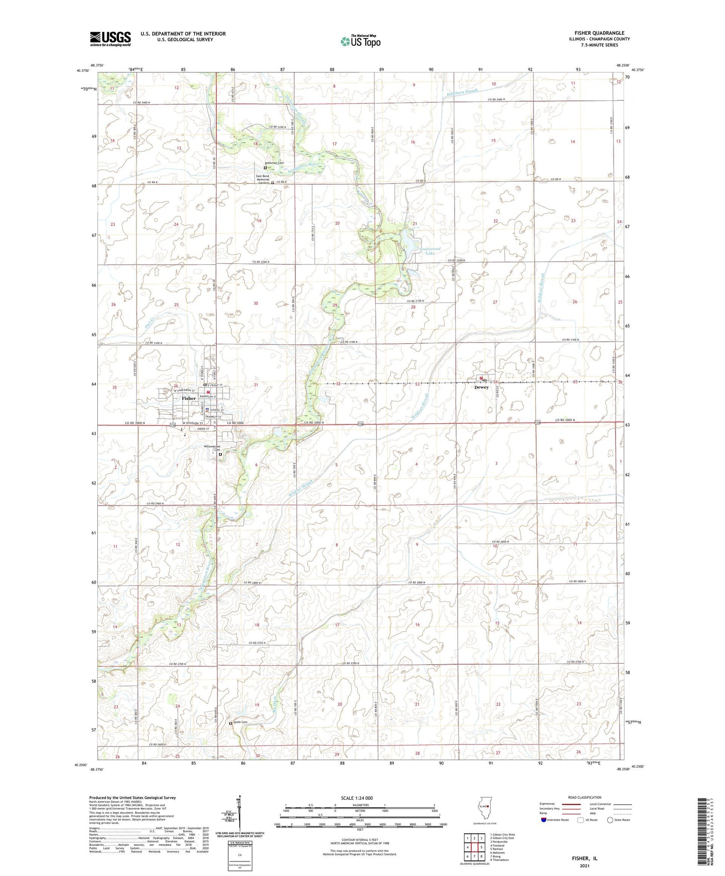 Fisher Illinois US Topo Map Image