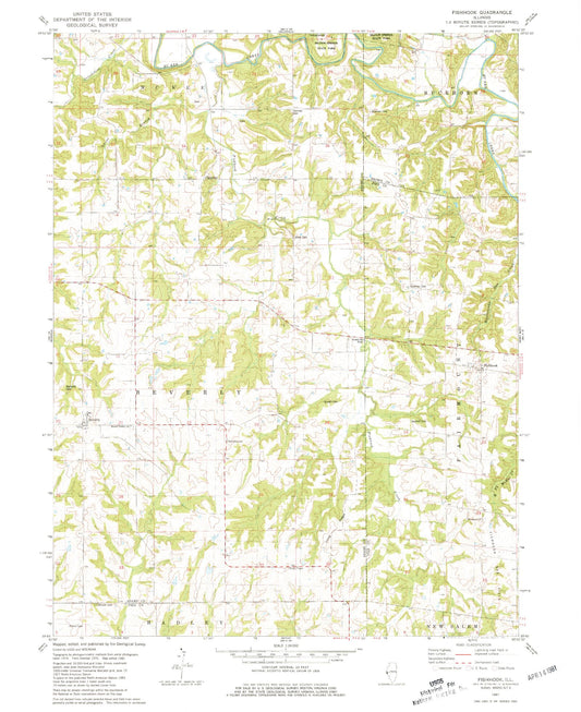 Classic USGS Fishhook Illinois 7.5'x7.5' Topo Map Image