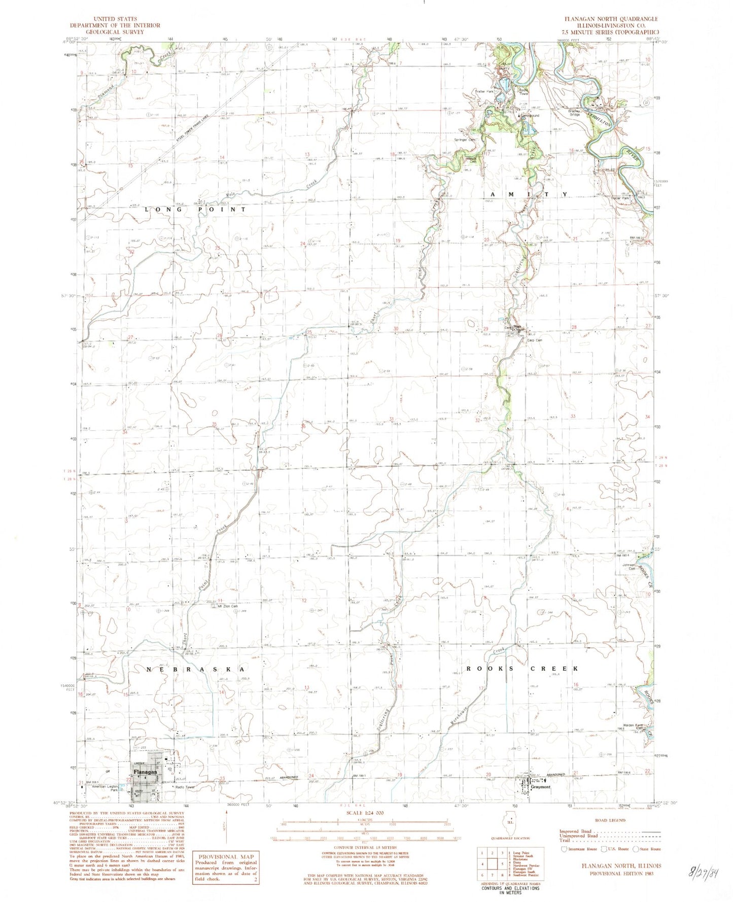 Classic USGS Flanagan North Illinois 7.5'x7.5' Topo Map Image