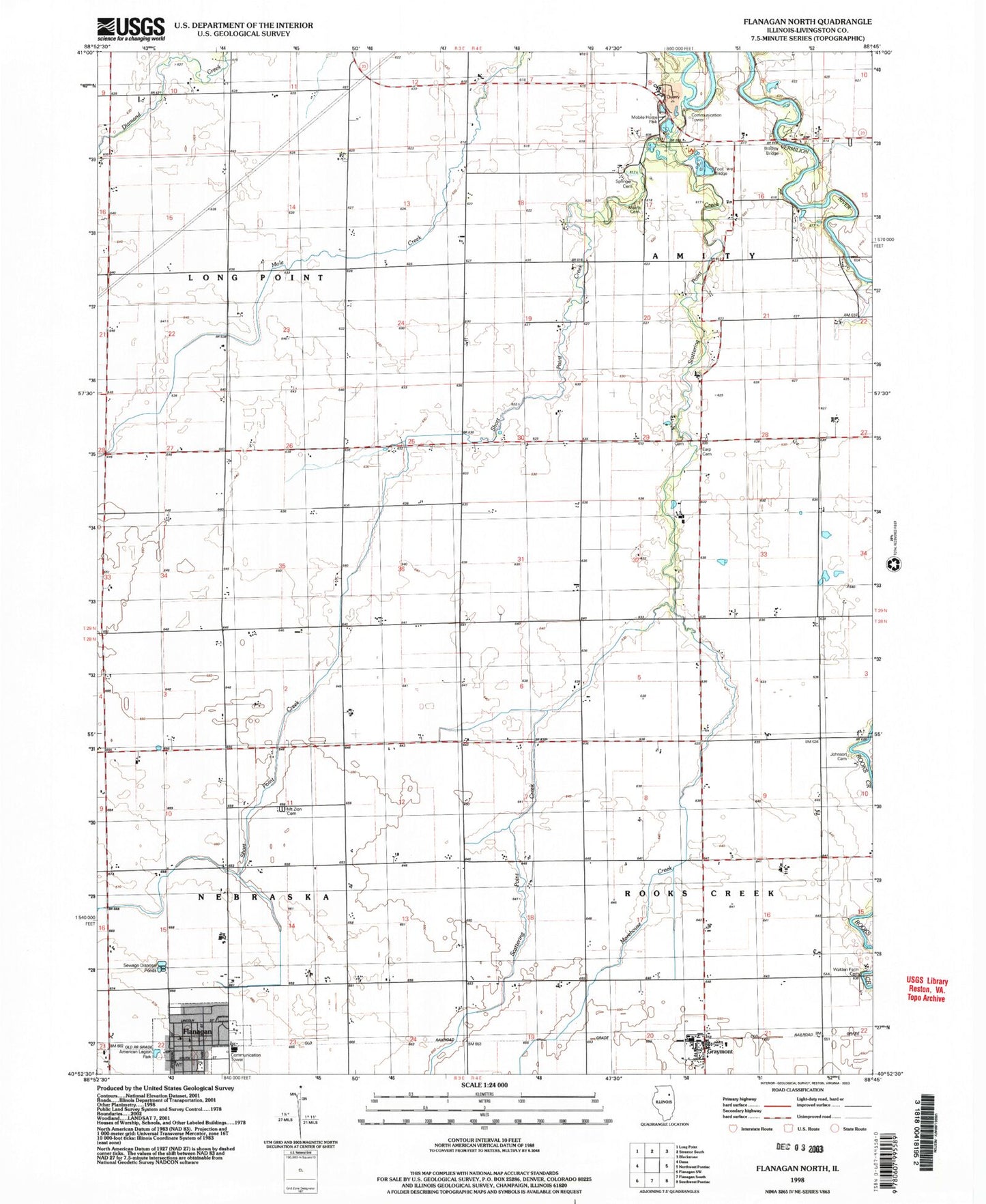 Classic USGS Flanagan North Illinois 7.5'x7.5' Topo Map Image