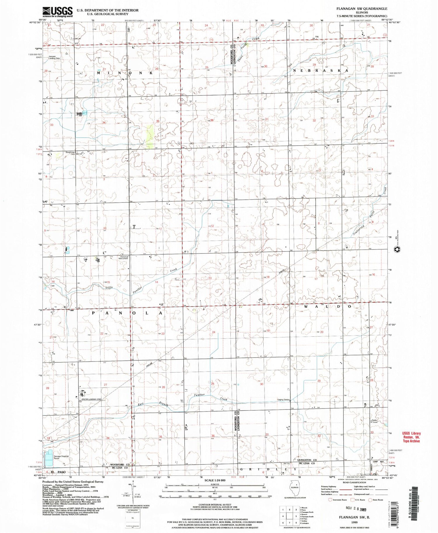 Classic USGS Flanagan SW Illinois 7.5'x7.5' Topo Map Image