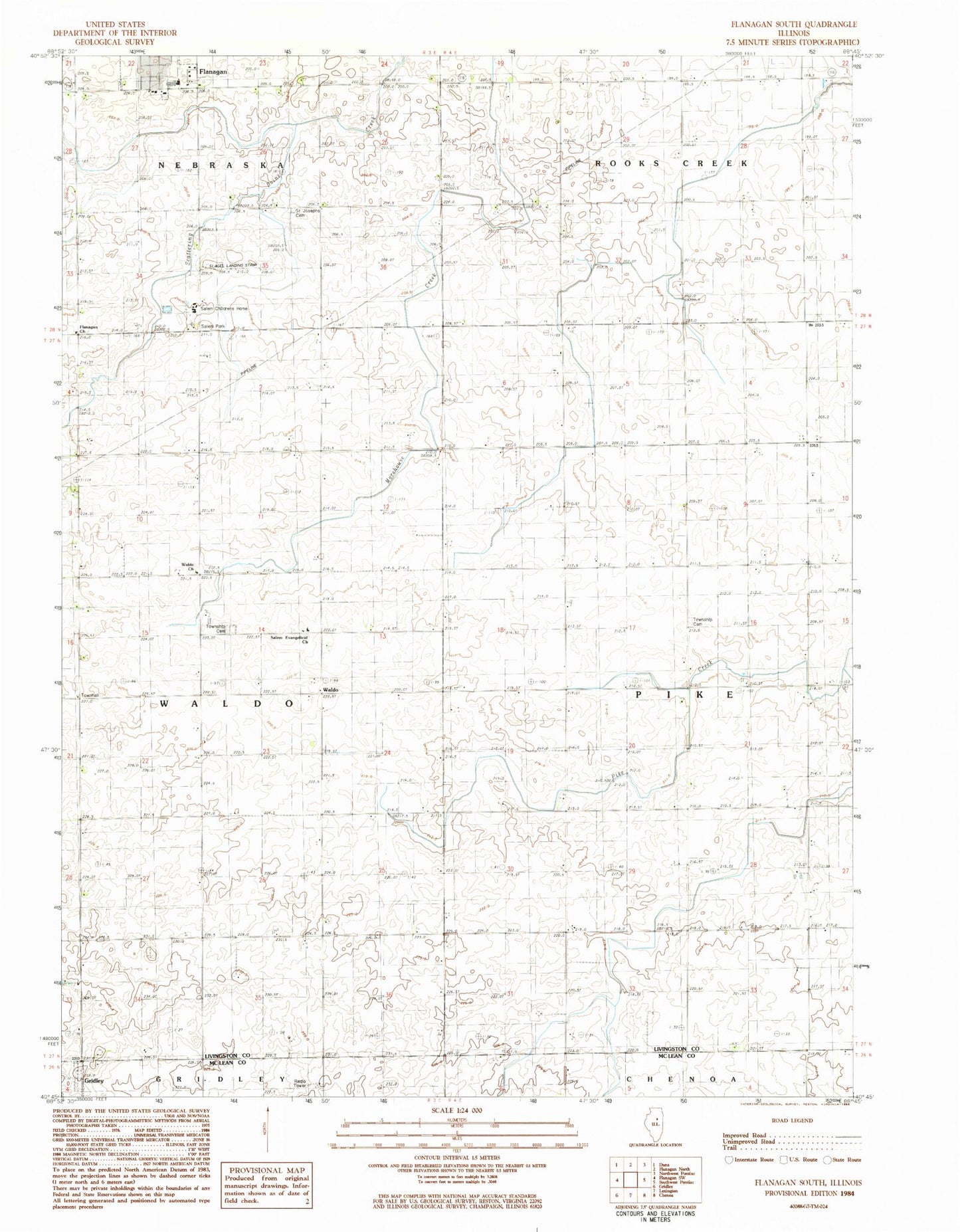 Classic USGS Flanagan South Illinois 7.5'x7.5' Topo Map Image