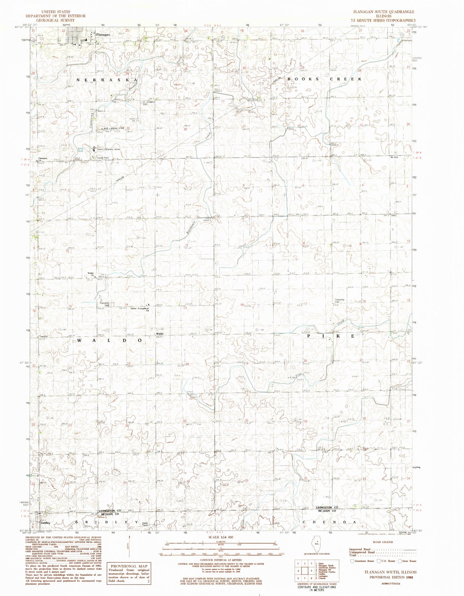 Classic USGS Flanagan South Illinois 7.5'x7.5' Topo Map Image