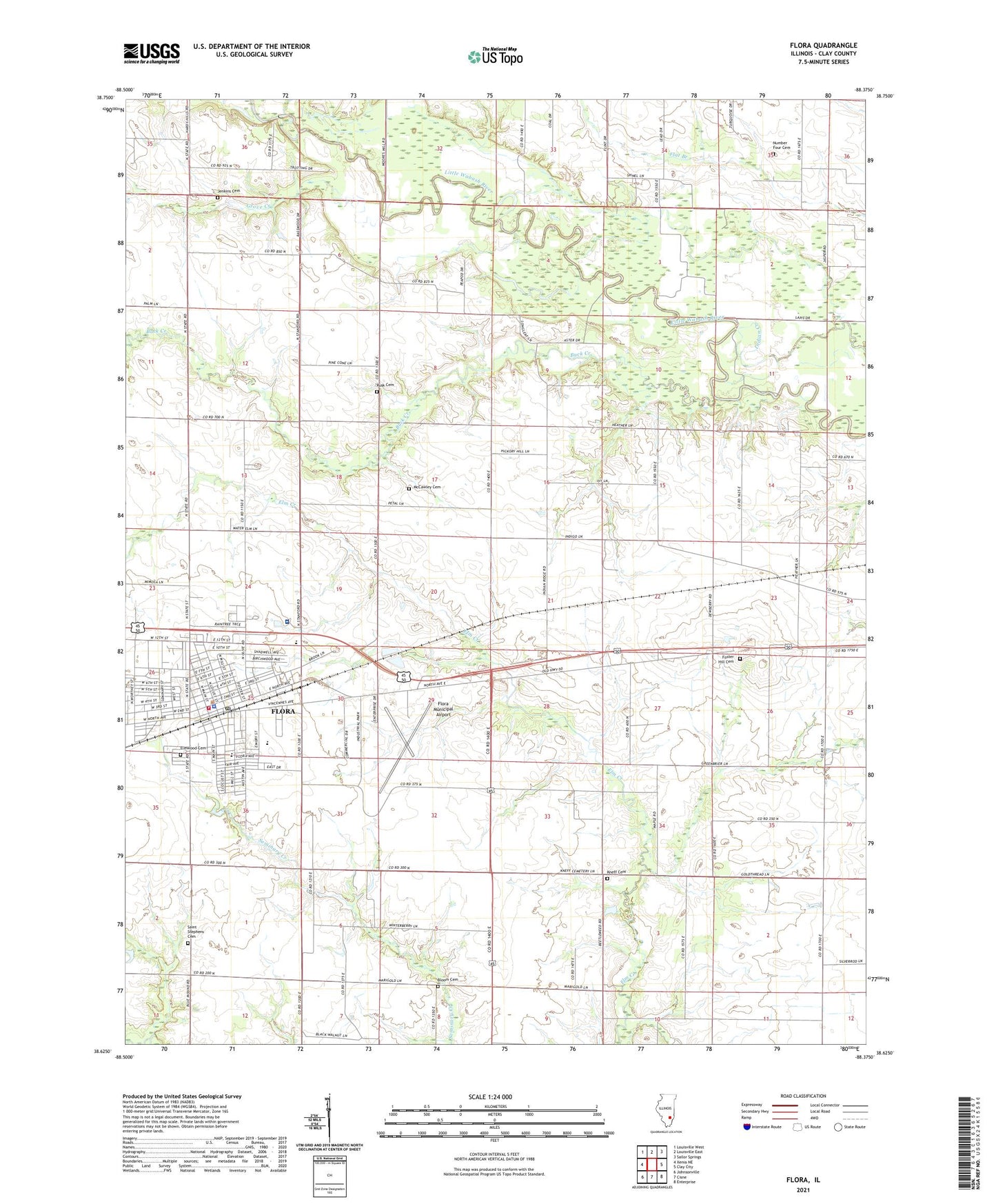 Flora Illinois US Topo Map Image