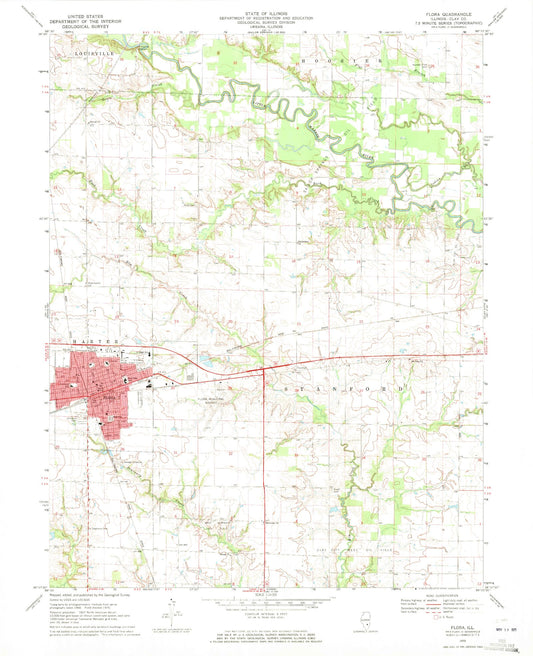 Classic USGS Flora Illinois 7.5'x7.5' Topo Map Image