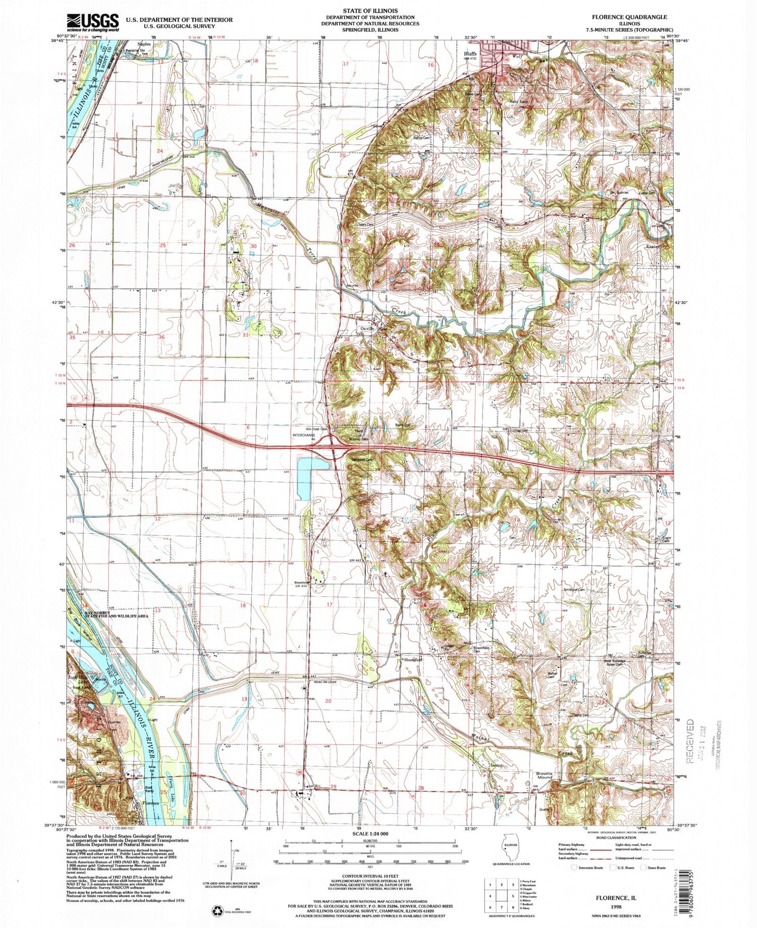 Classic USGS Florence Illinois 7.5'x7.5' Topo Map Image