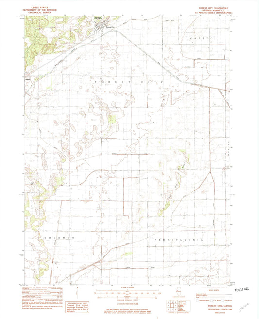 Classic USGS Forest City Illinois 7.5'x7.5' Topo Map Image
