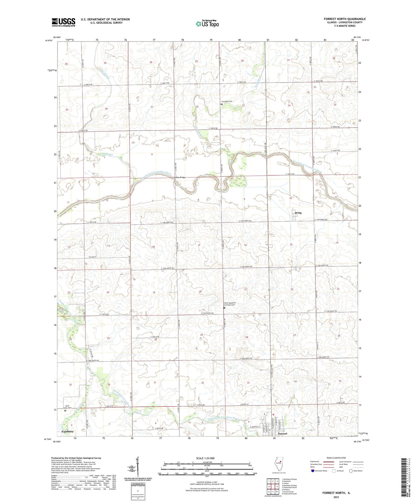 Forrest North Illinois US Topo Map Image