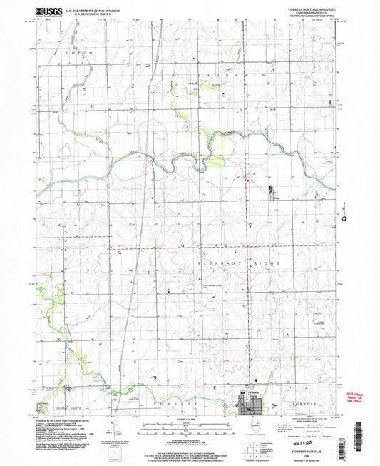 Classic USGS Forrest North Illinois 7.5'x7.5' Topo Map Image