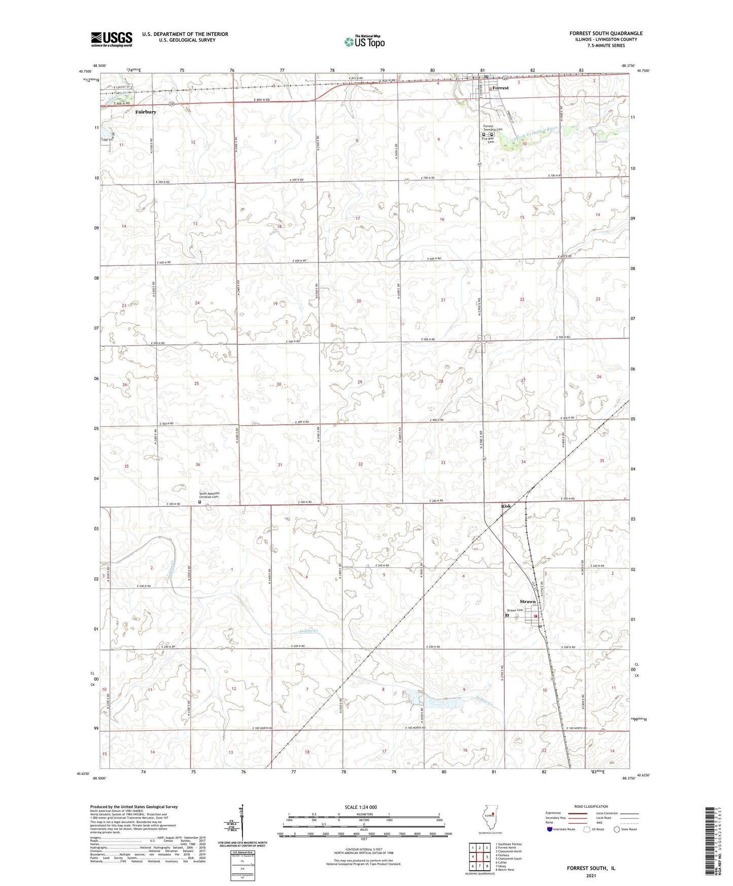 Forrest South Illinois US Topo Map Image