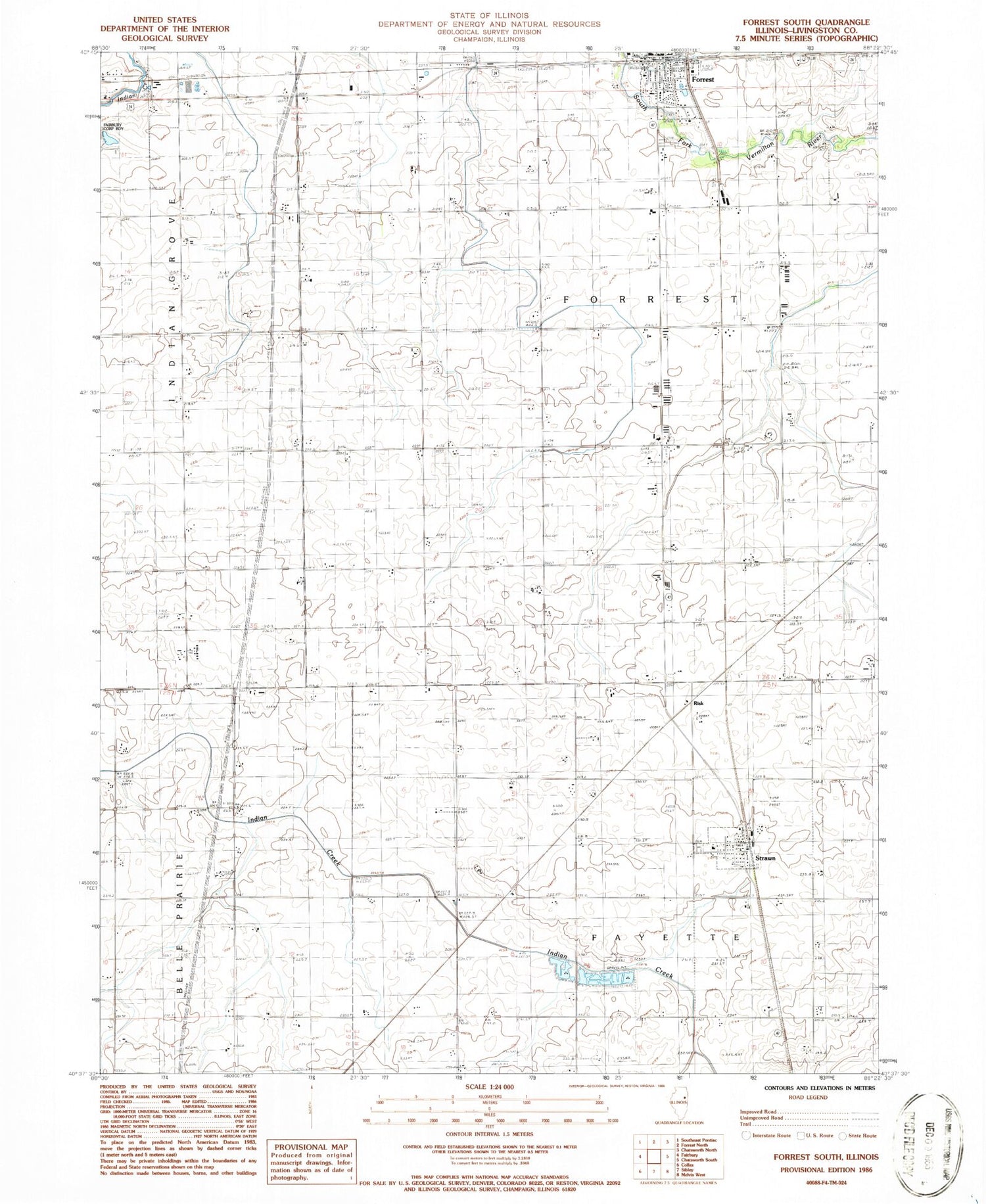 Classic USGS Forrest South Illinois 7.5'x7.5' Topo Map Image
