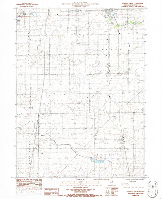 Classic USGS Forrest South Illinois 7.5'x7.5' Topo Map Image