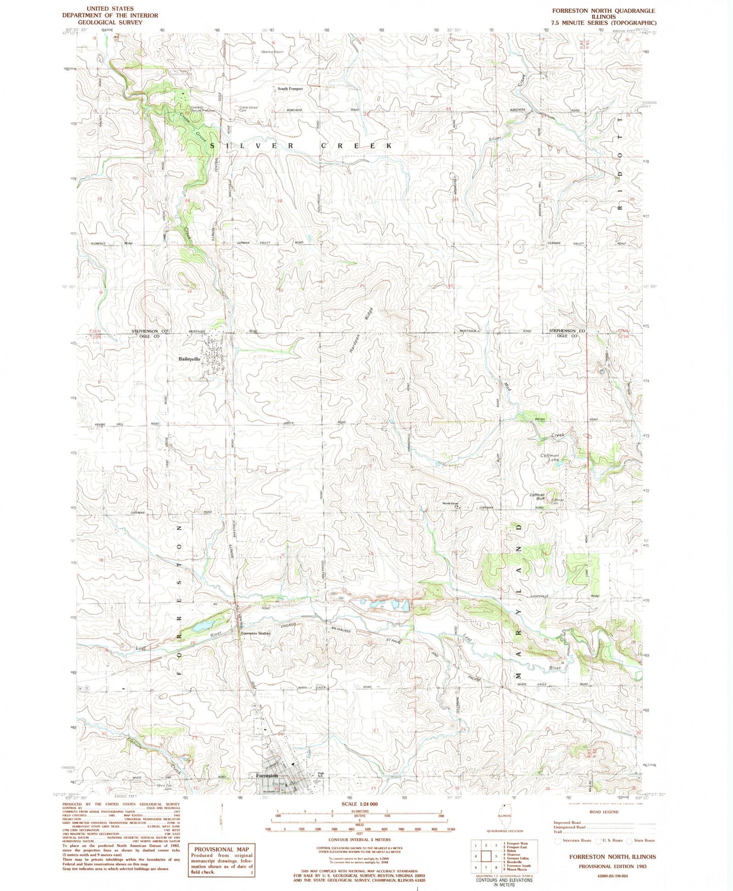 Classic USGS Forreston North Illinois 7.5'x7.5' Topo Map Image