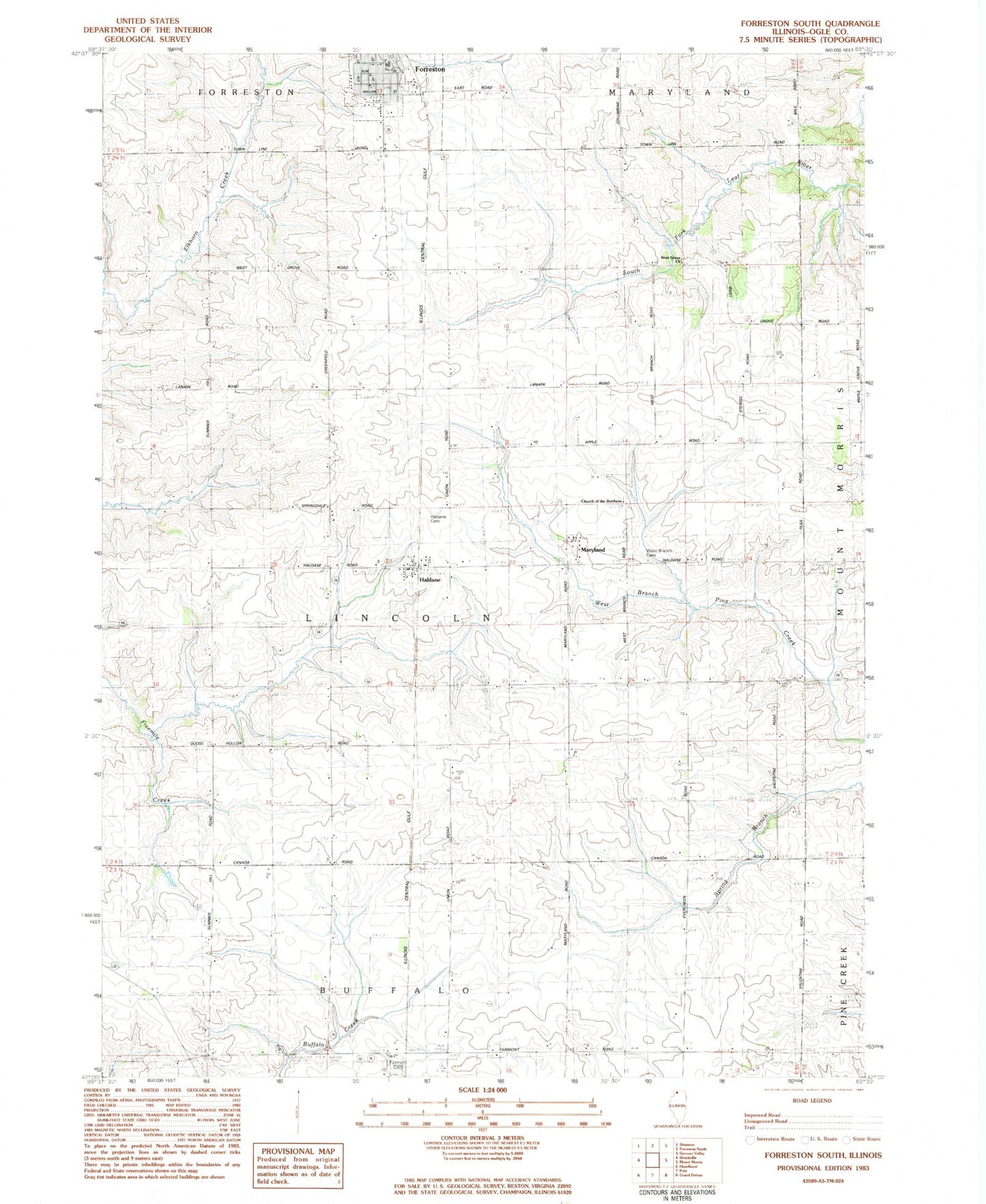 Classic USGS Forreston South Illinois 7.5'x7.5' Topo Map Image