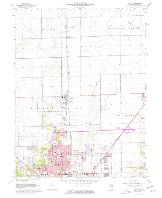 Classic USGS Forsyth Illinois 7.5'x7.5' Topo Map Image