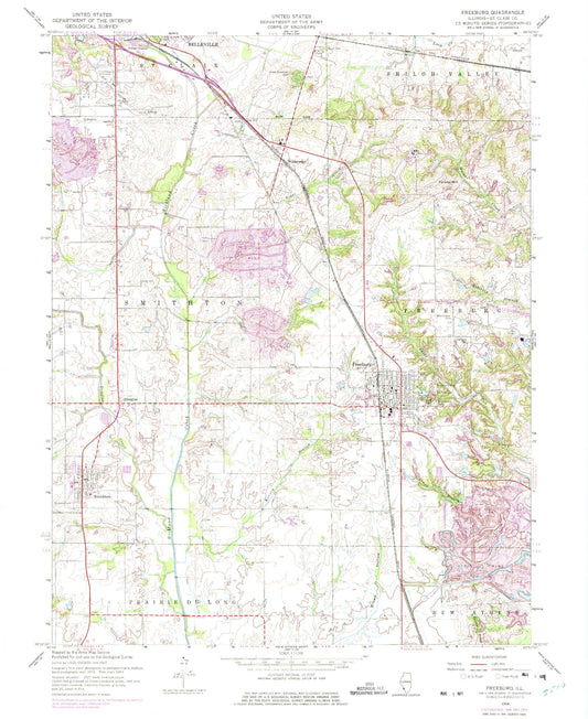 Classic USGS Freeburg Illinois 7.5'x7.5' Topo Map Image