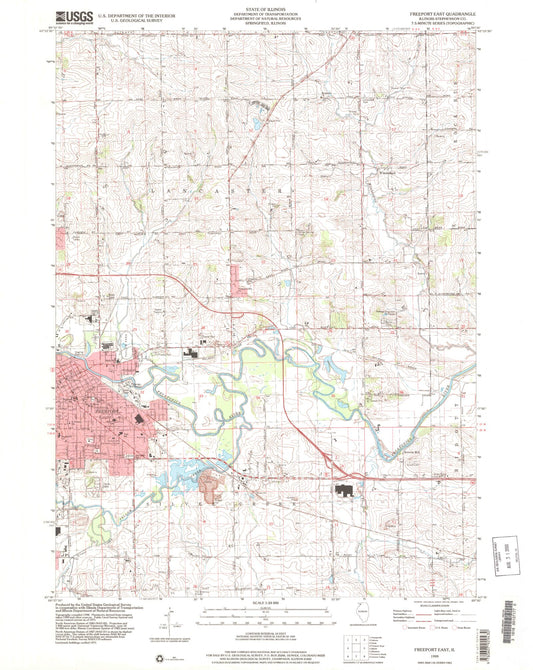 Classic USGS Freeport East Illinois 7.5'x7.5' Topo Map Image