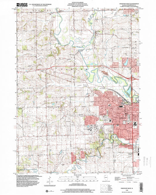 Classic USGS Freeport West Illinois 7.5'x7.5' Topo Map Image