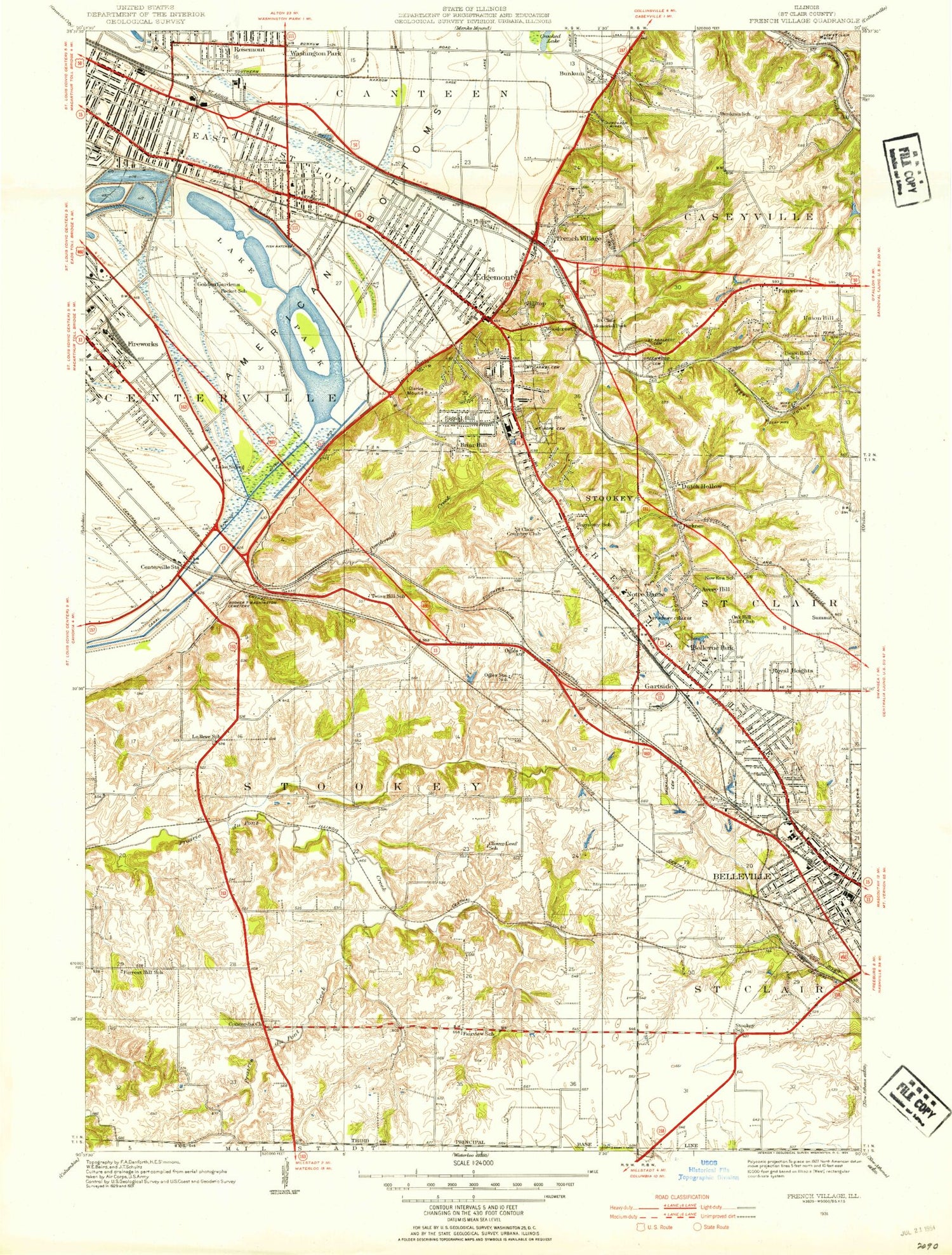 Classic USGS French Village Illinois 7.5'x7.5' Topo Map Image