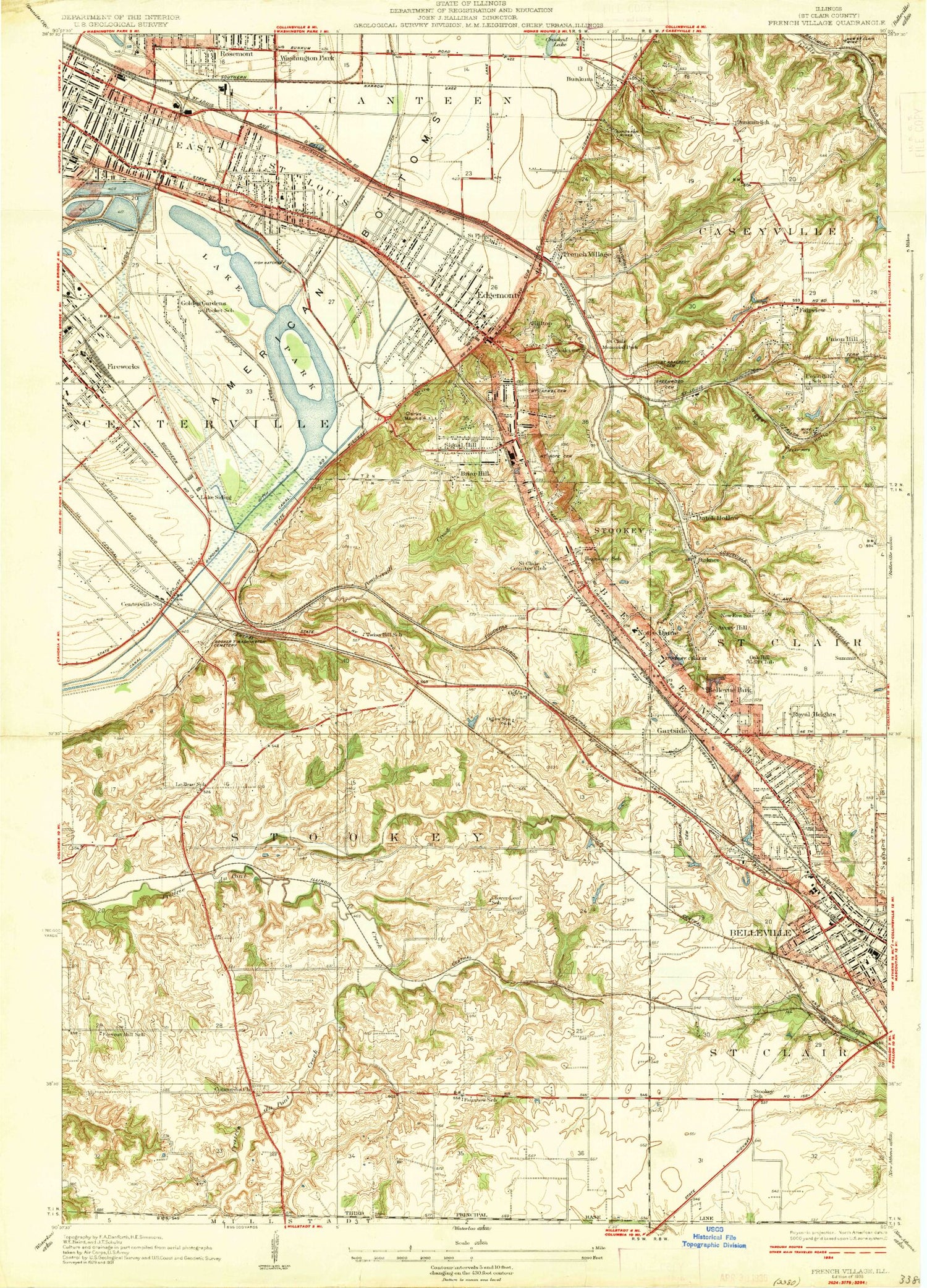 Classic USGS French Village Illinois 7.5'x7.5' Topo Map Image