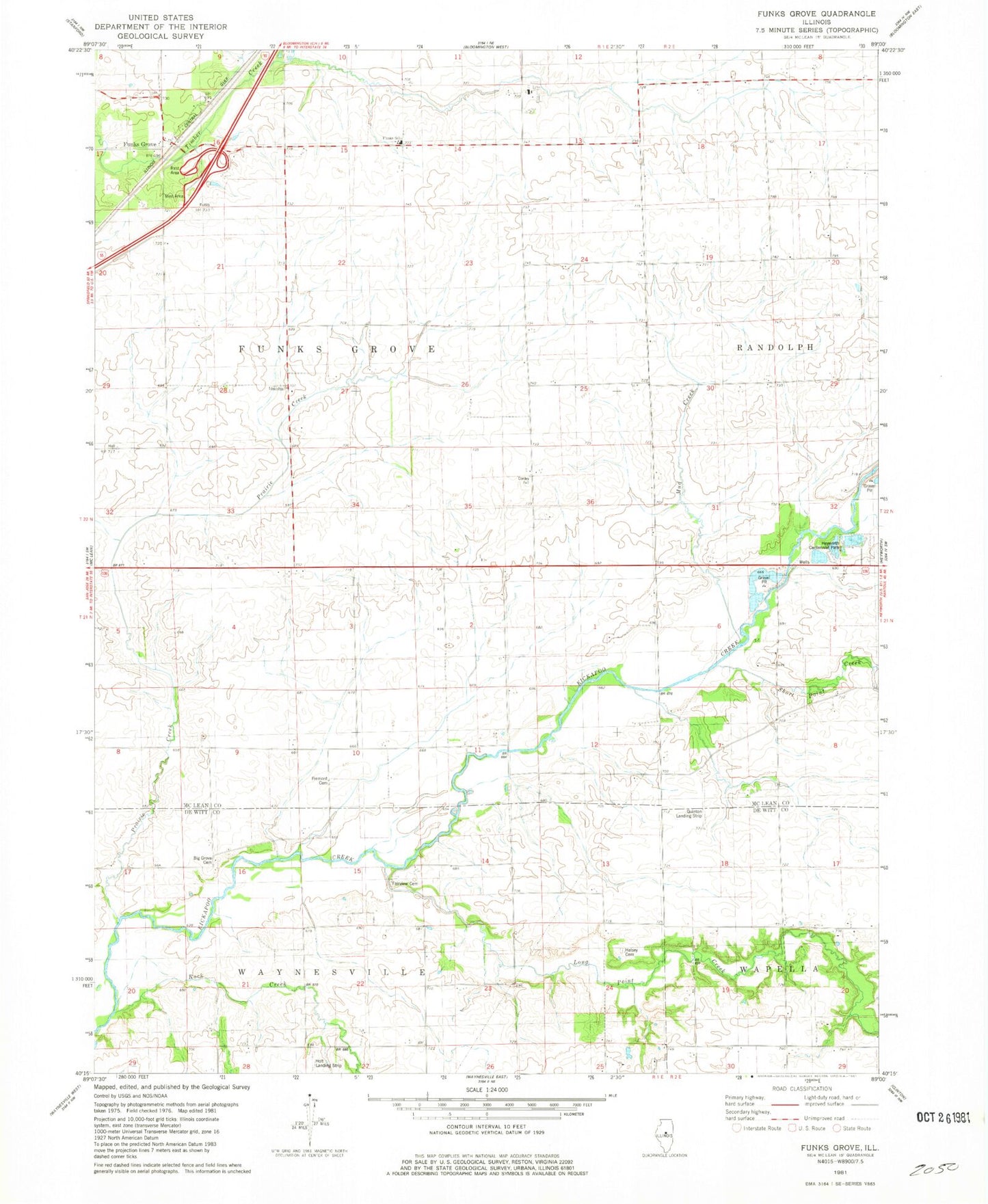 Classic USGS Funks Grove Illinois 7.5'x7.5' Topo Map Image